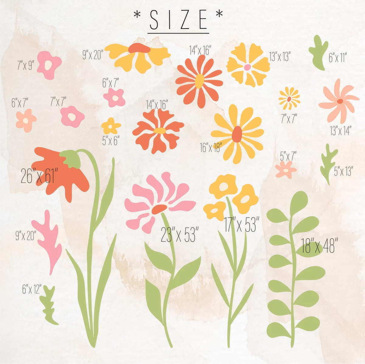 Close-up detail of retro floral wall decals matte vinyl finish