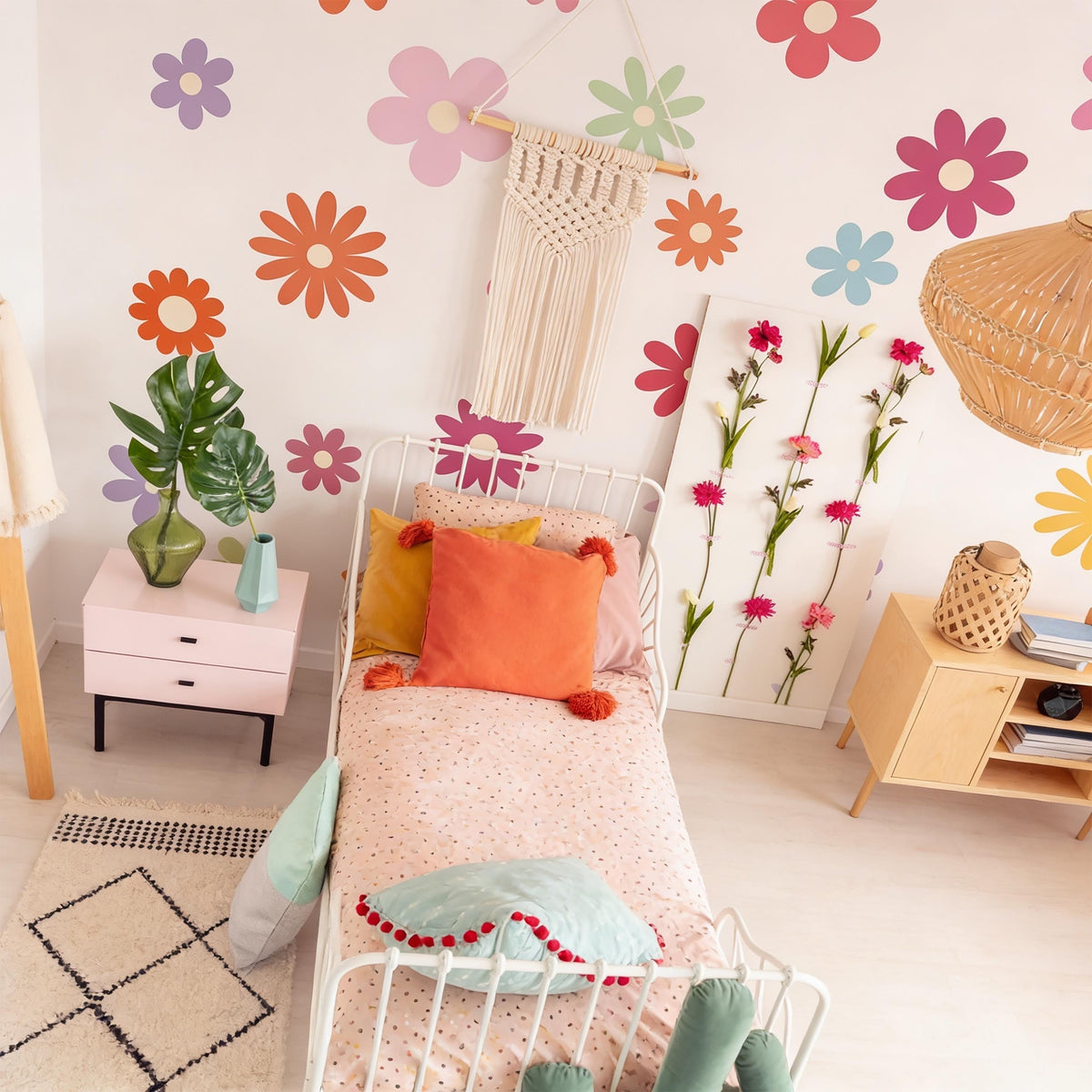 Colorful Flower Wall Decals styled in a room setting