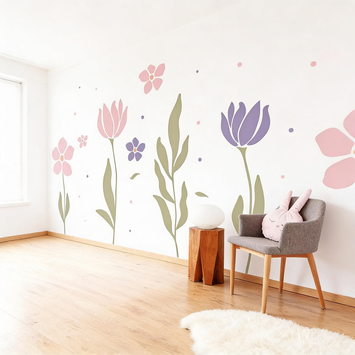 Pastel Flower Wall Decals shown in a home interior