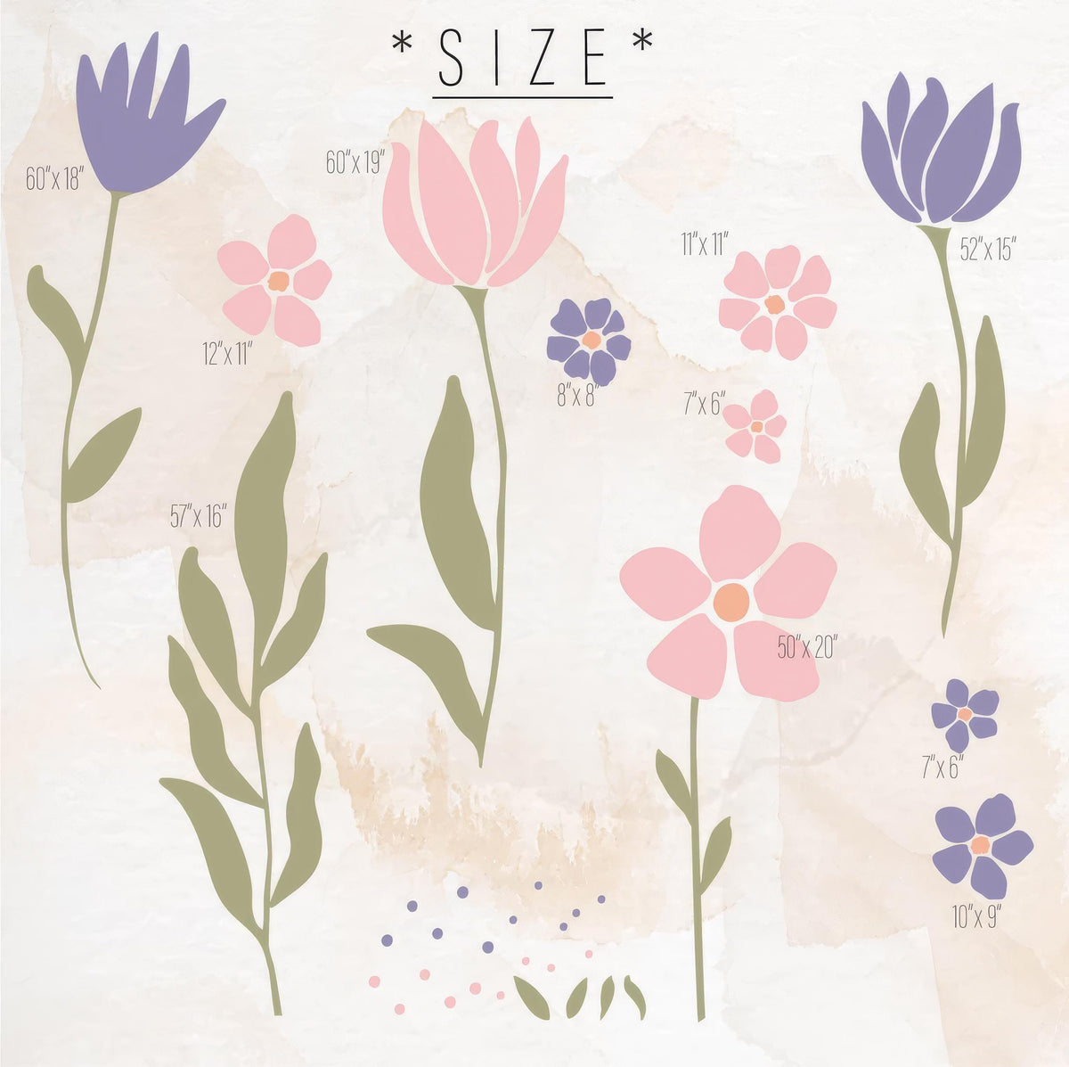Close-up detail of pastel flower wall decals matte vinyl finish