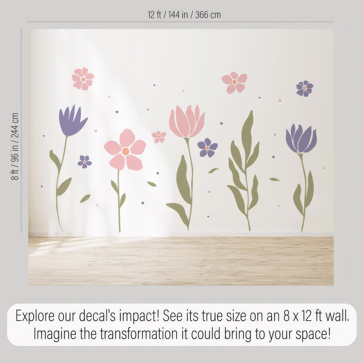 Pastel Flower Wall Decals size reference on a wall