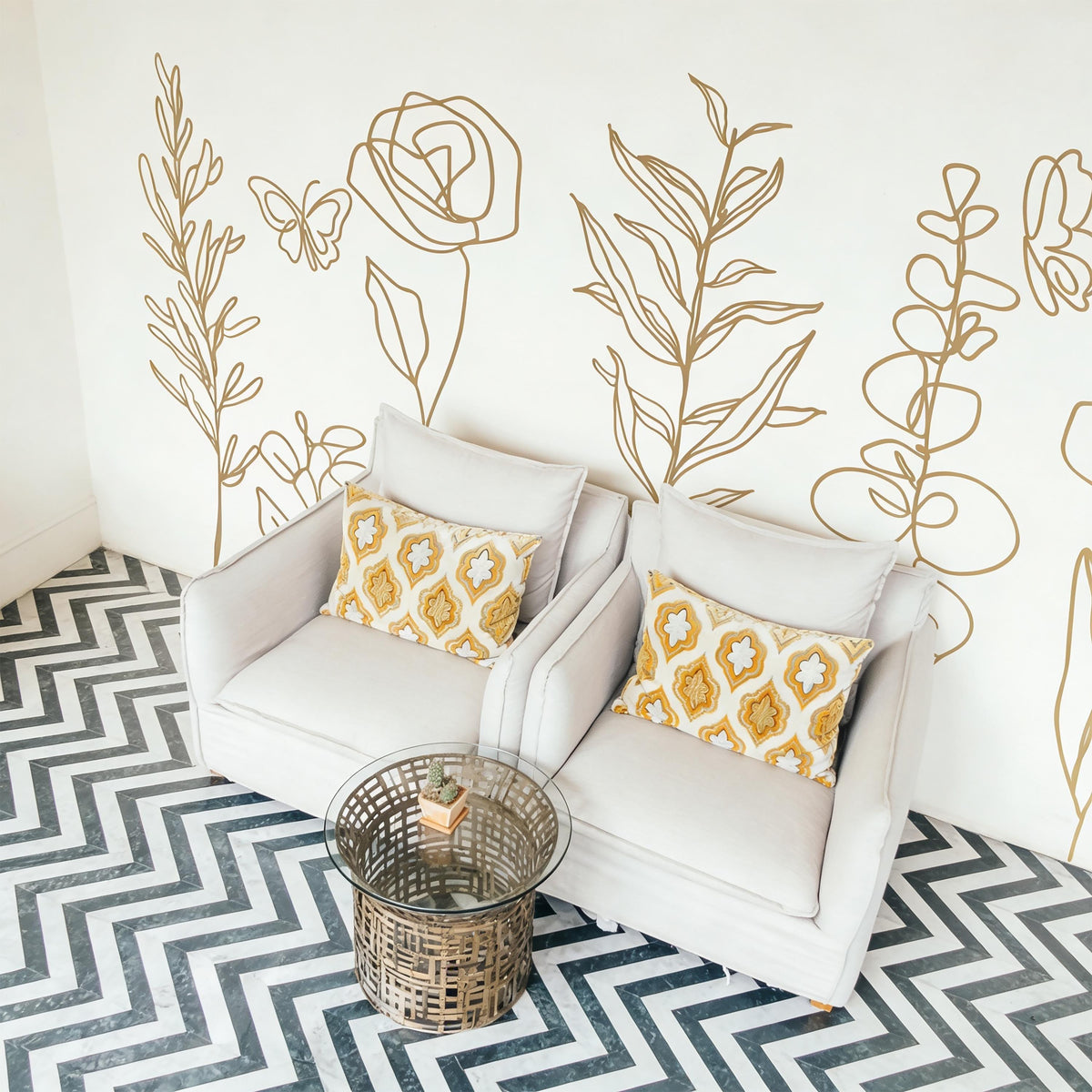 Boho Floral Wall Decals shown in a home interior