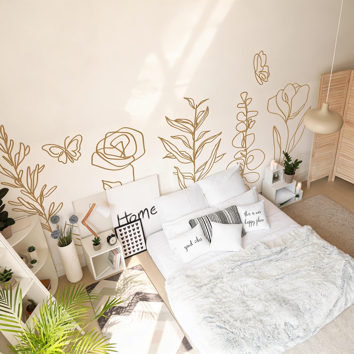Boho Floral Wall Decals styled in a room setting