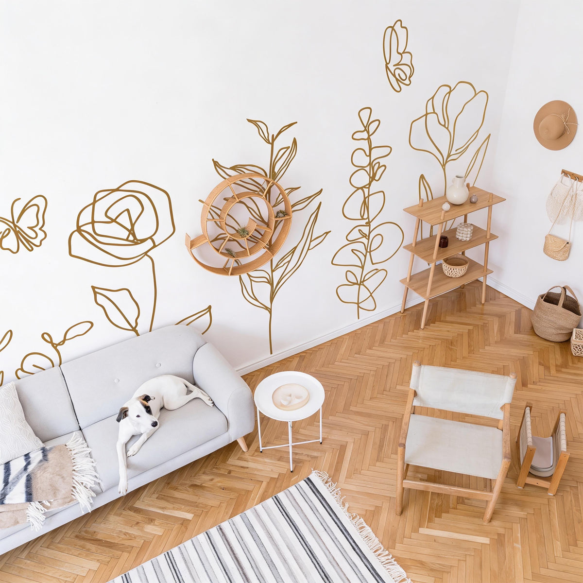 Boho Floral Wall Decals arranged on a wall