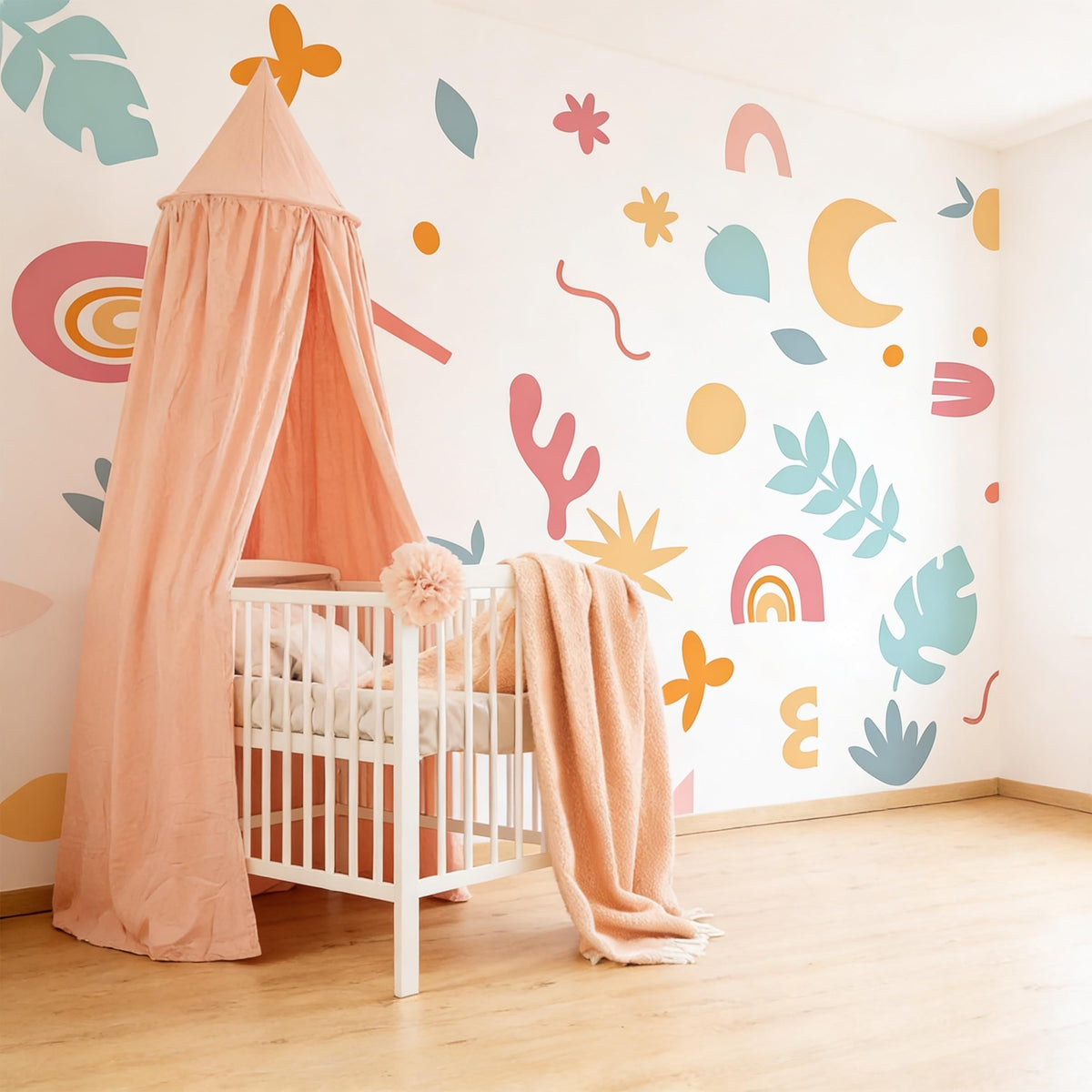 Boho Abstract Wall Decals shown in a home interior
