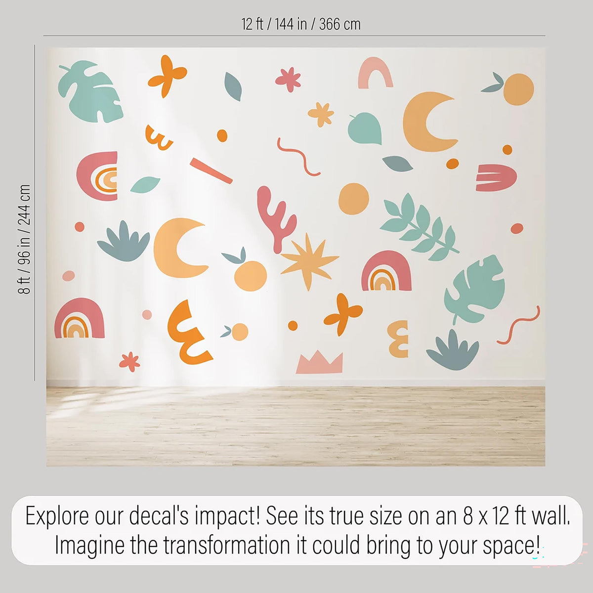 Close-up detail of boho abstract wall decals matte vinyl finish
