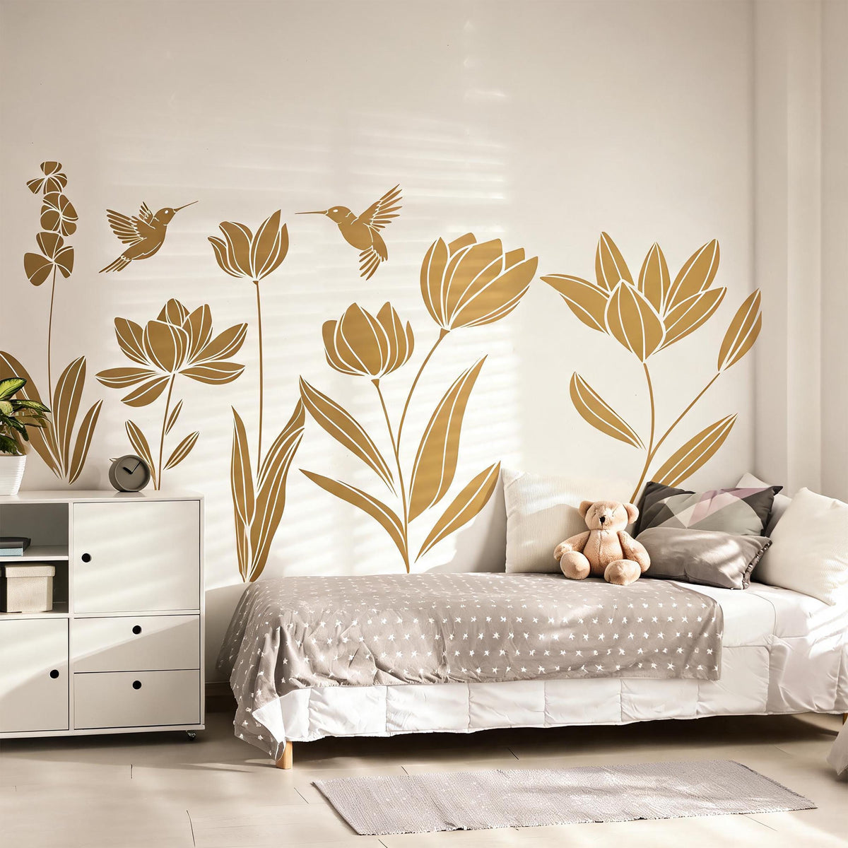 Boho Floral Wall Decals shown in a home interior