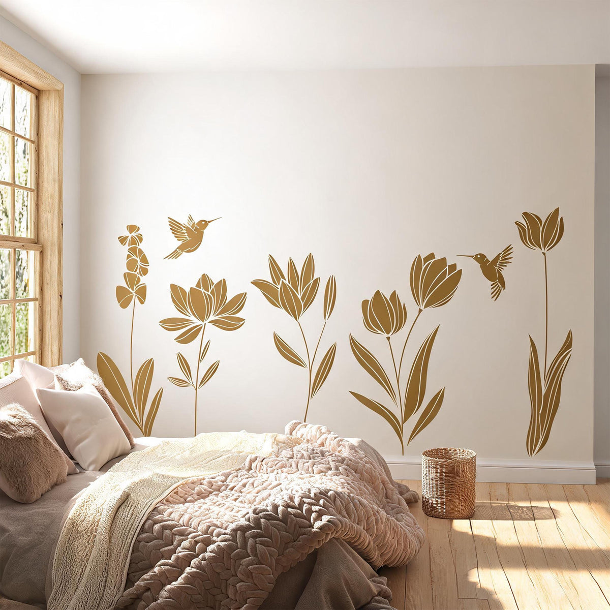 Boho Floral Wall Decals on a feature wall