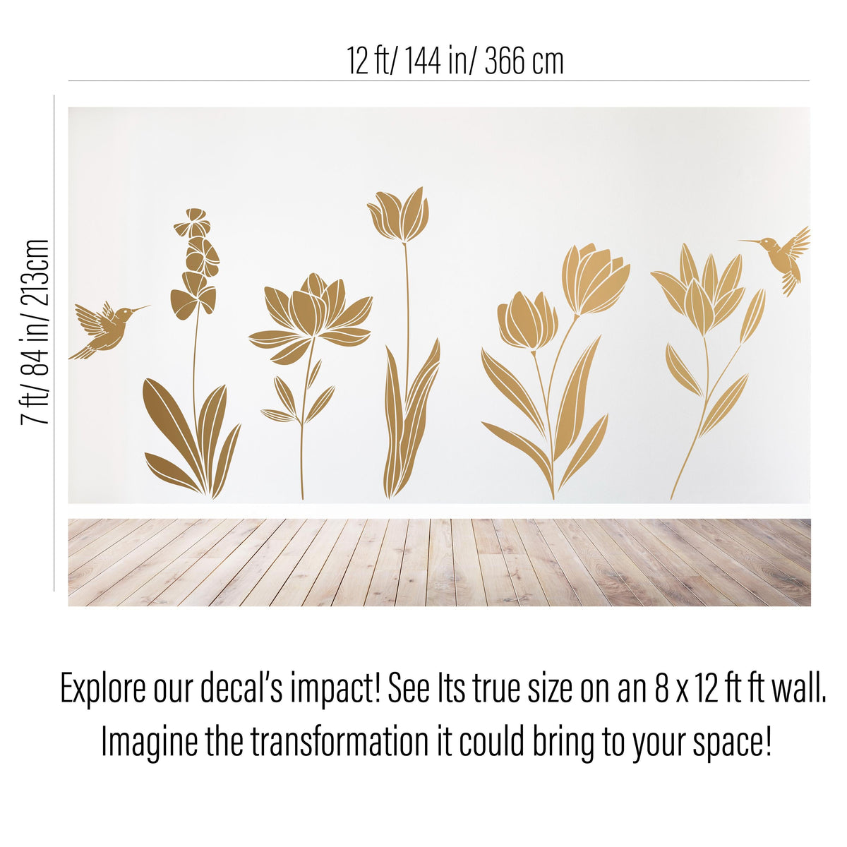 Color and size reference for Boho Floral Wall Decals