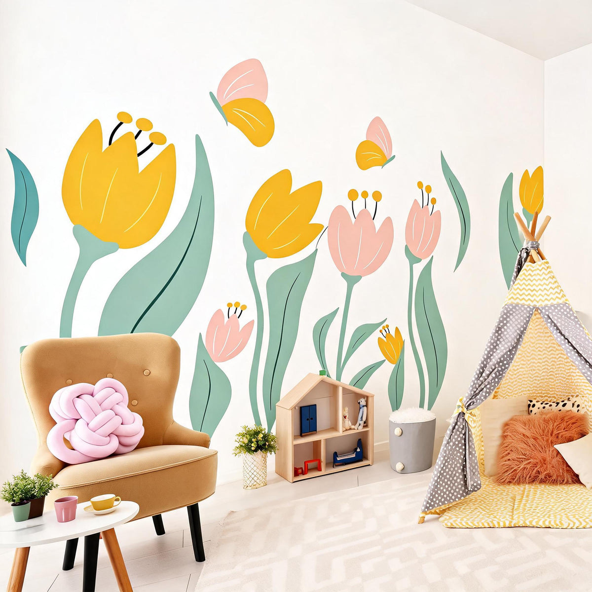 Pastel Tulip Wall Decals styled in a room setting
