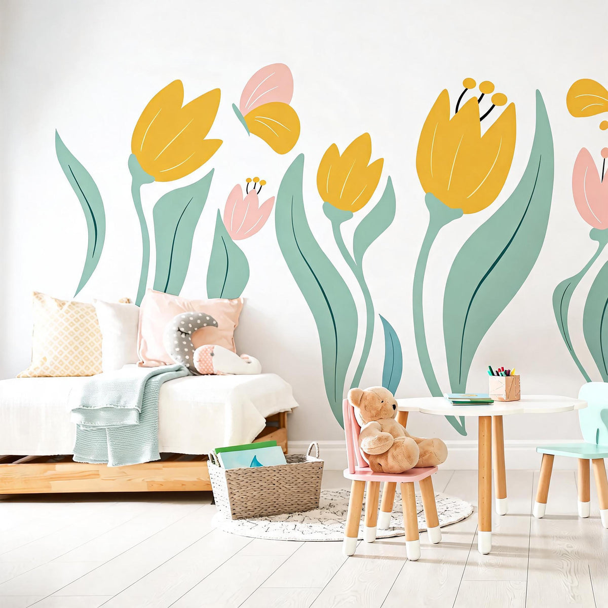 Pastel Tulip Wall Decals arranged on a feature wall