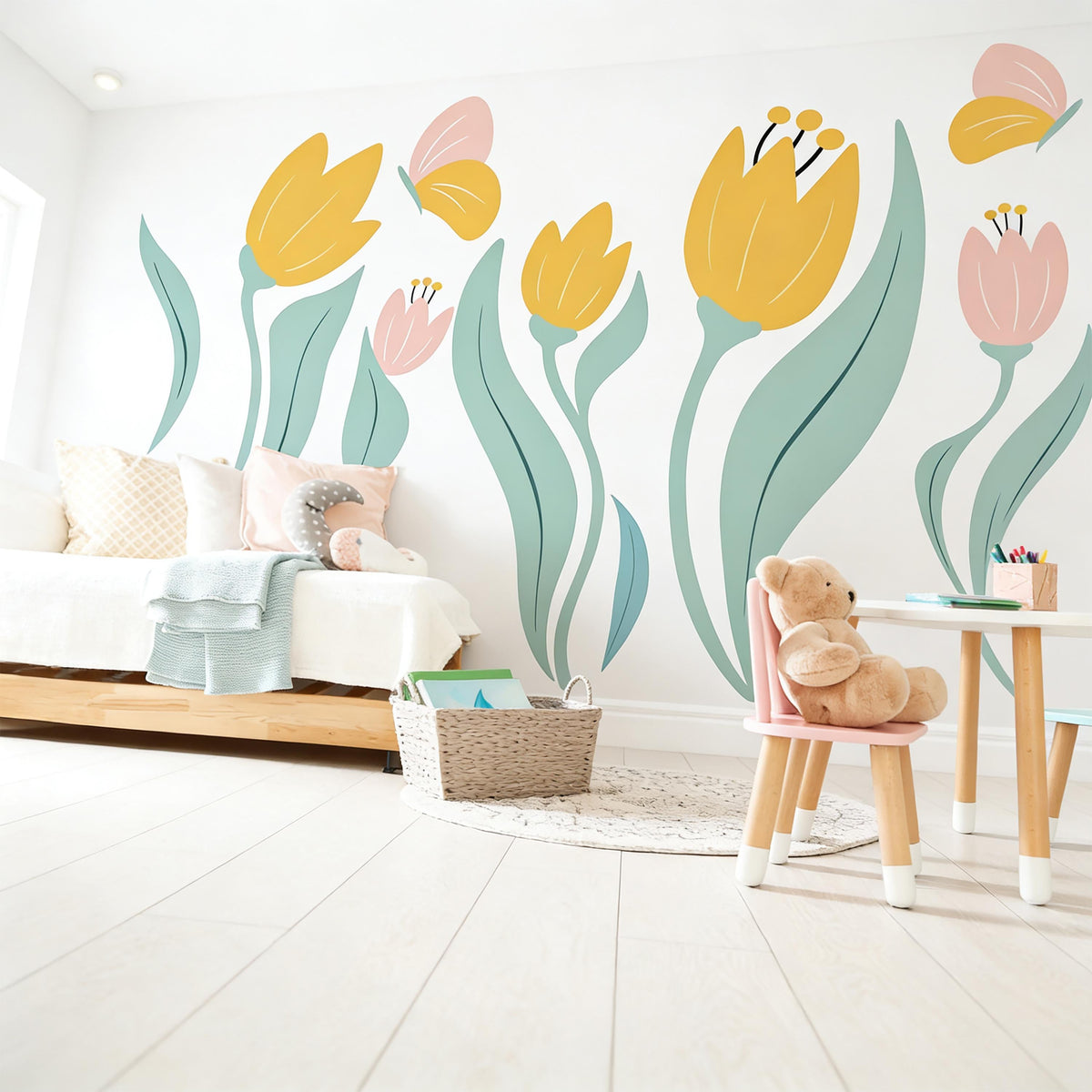 Pastel Tulip Wall Decals displayed in a styled space