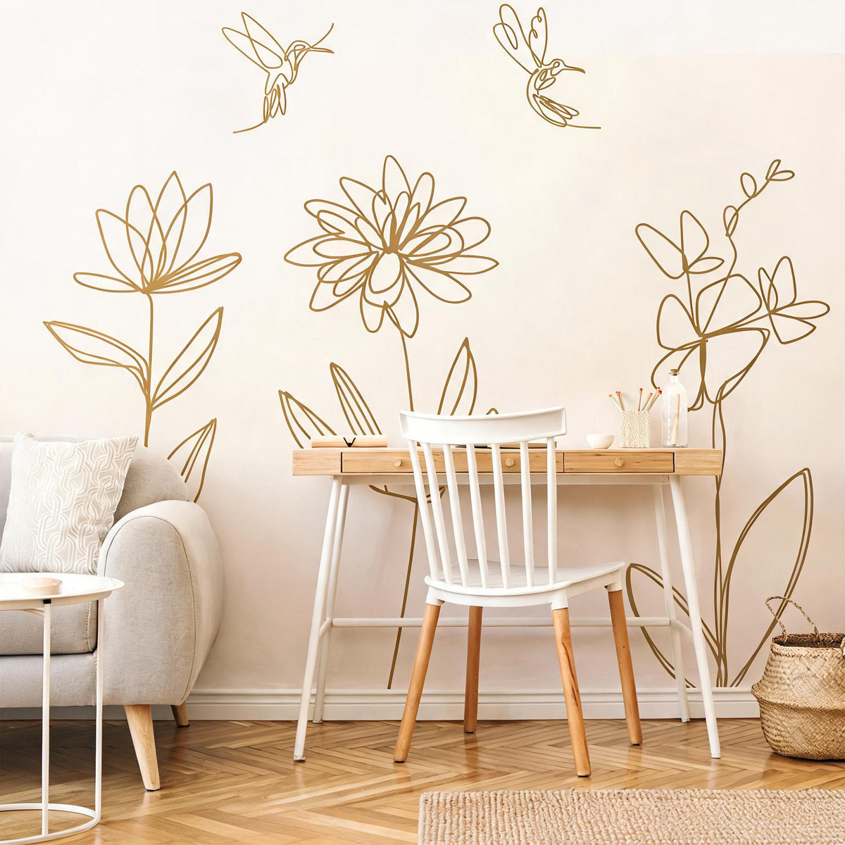 Boho Floral Wall Decals shown in a home interior