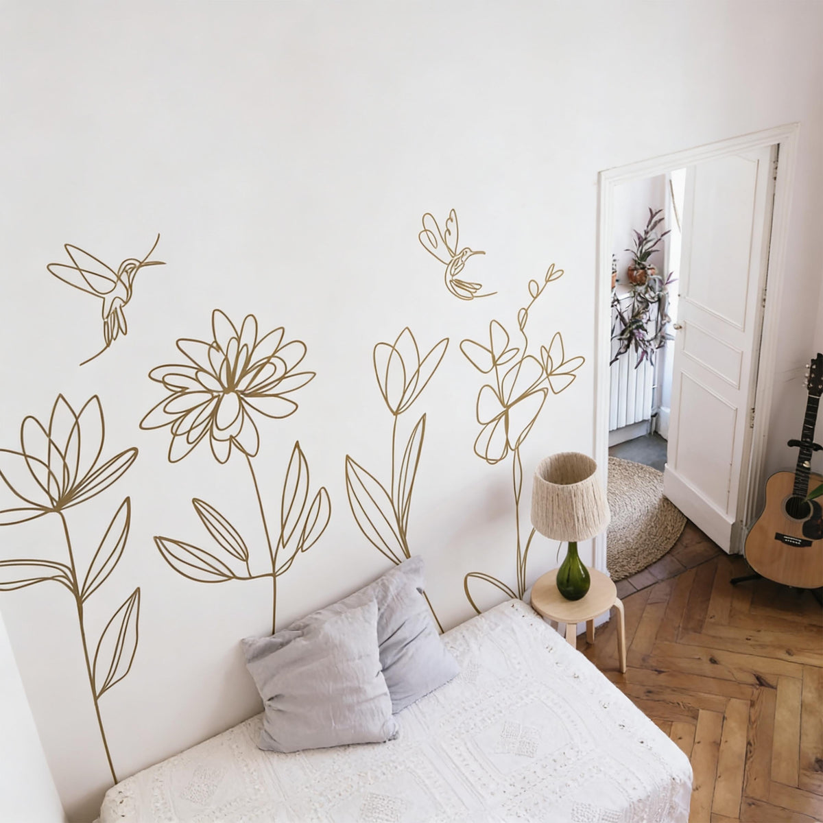 Boho Floral Wall Decals displayed in a styled space