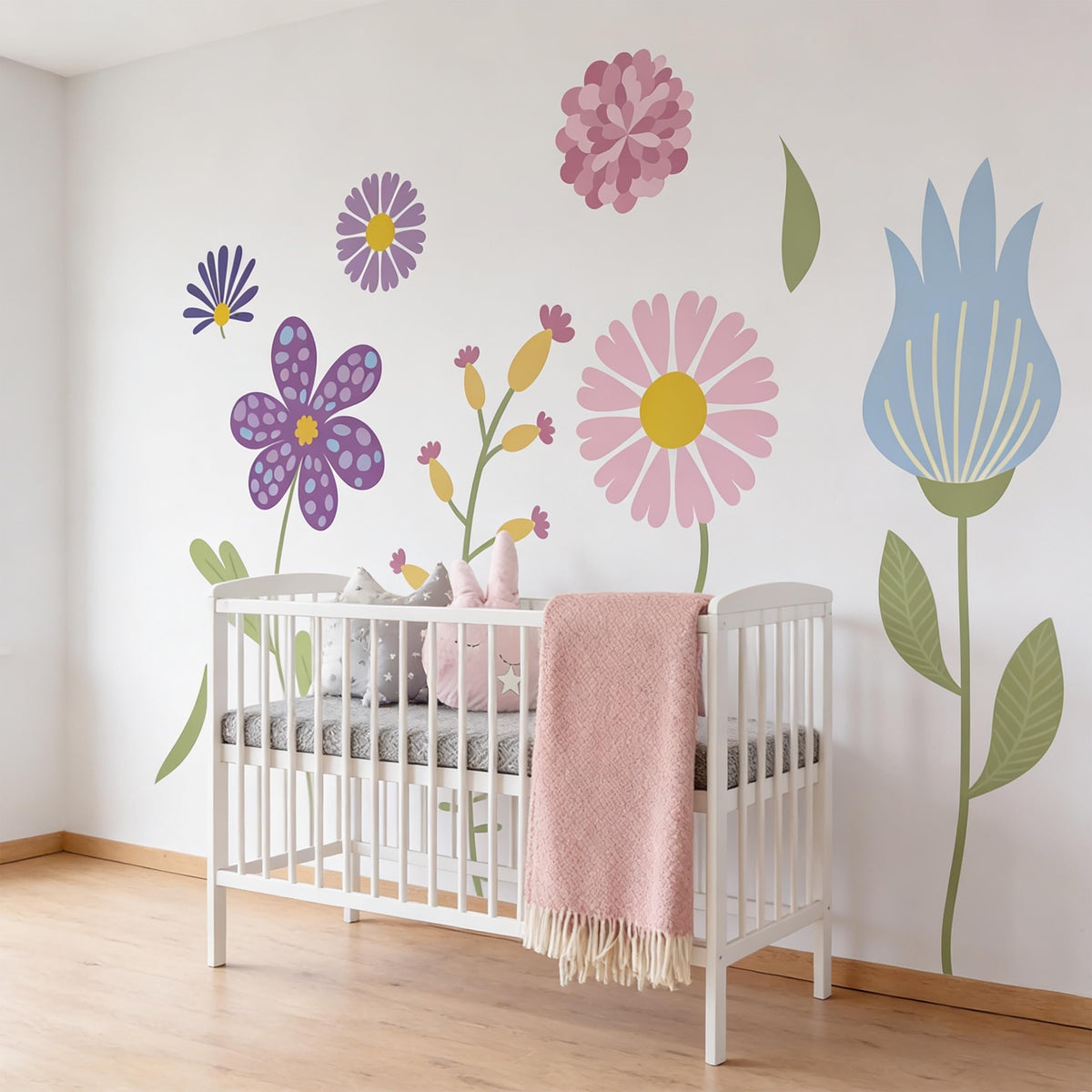 Pastel Flower Wall Decals styled in a room setting