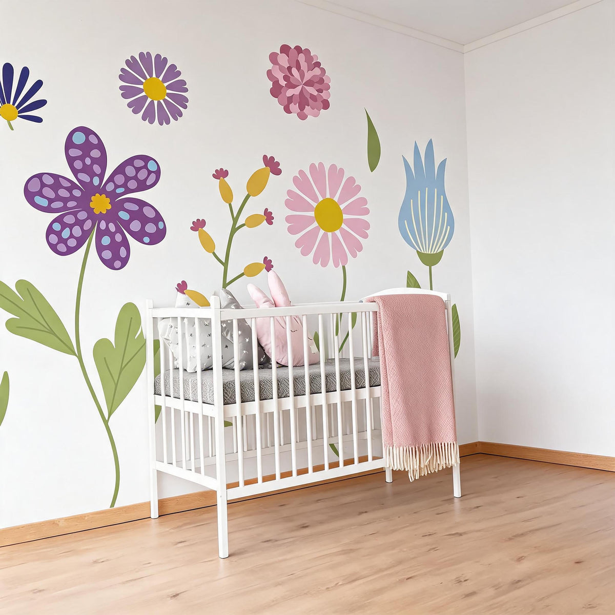 Pastel Flower Wall Decals arranged on a feature wall