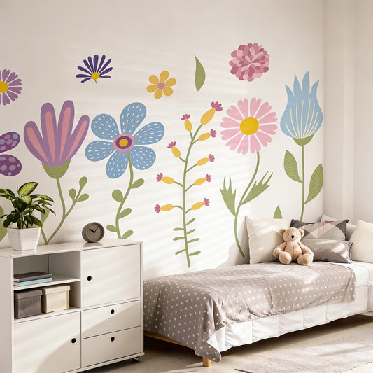 Pastel Flower Wall Decals installed on a styled wall