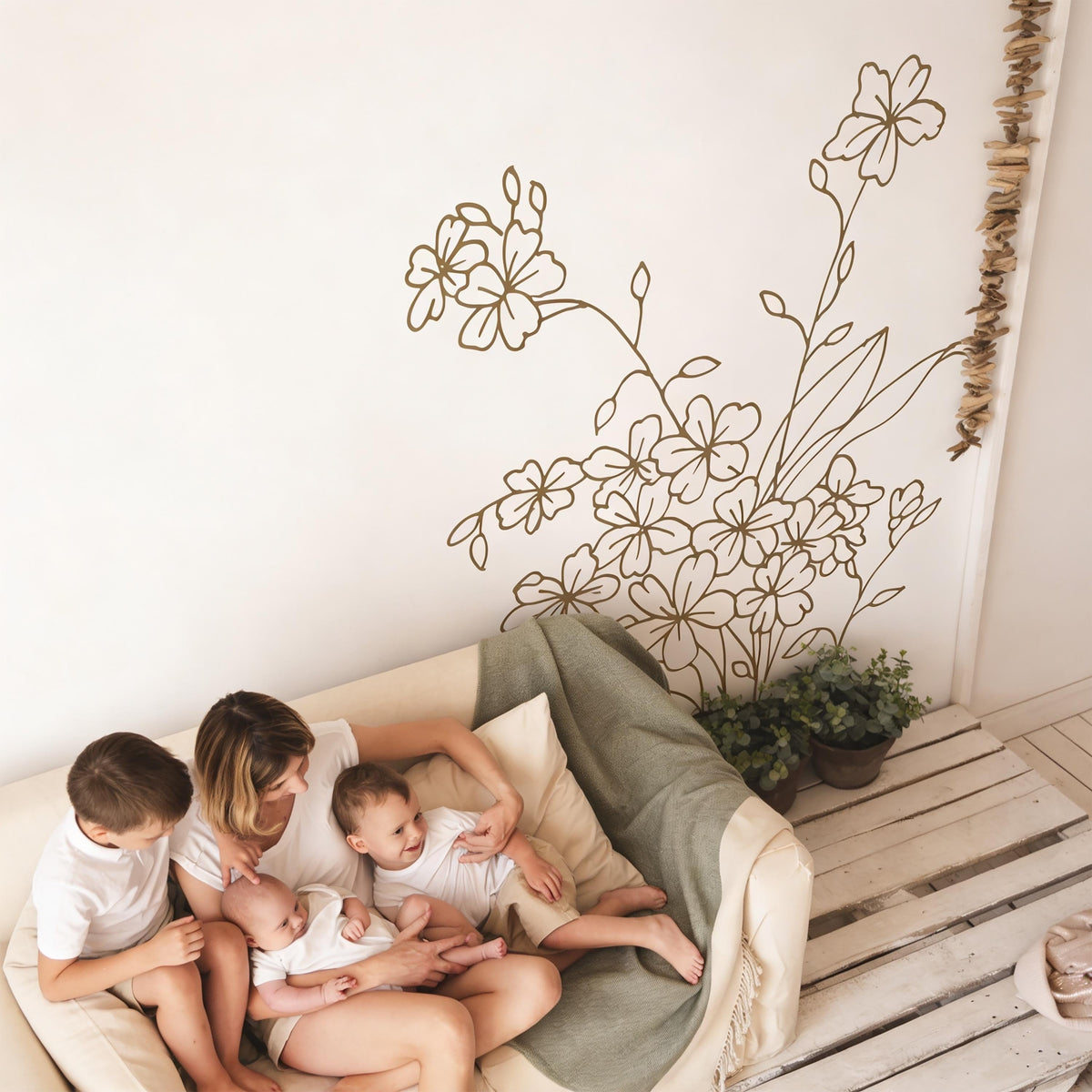 Floral Bouquet Wall Decal displayed in a styled space