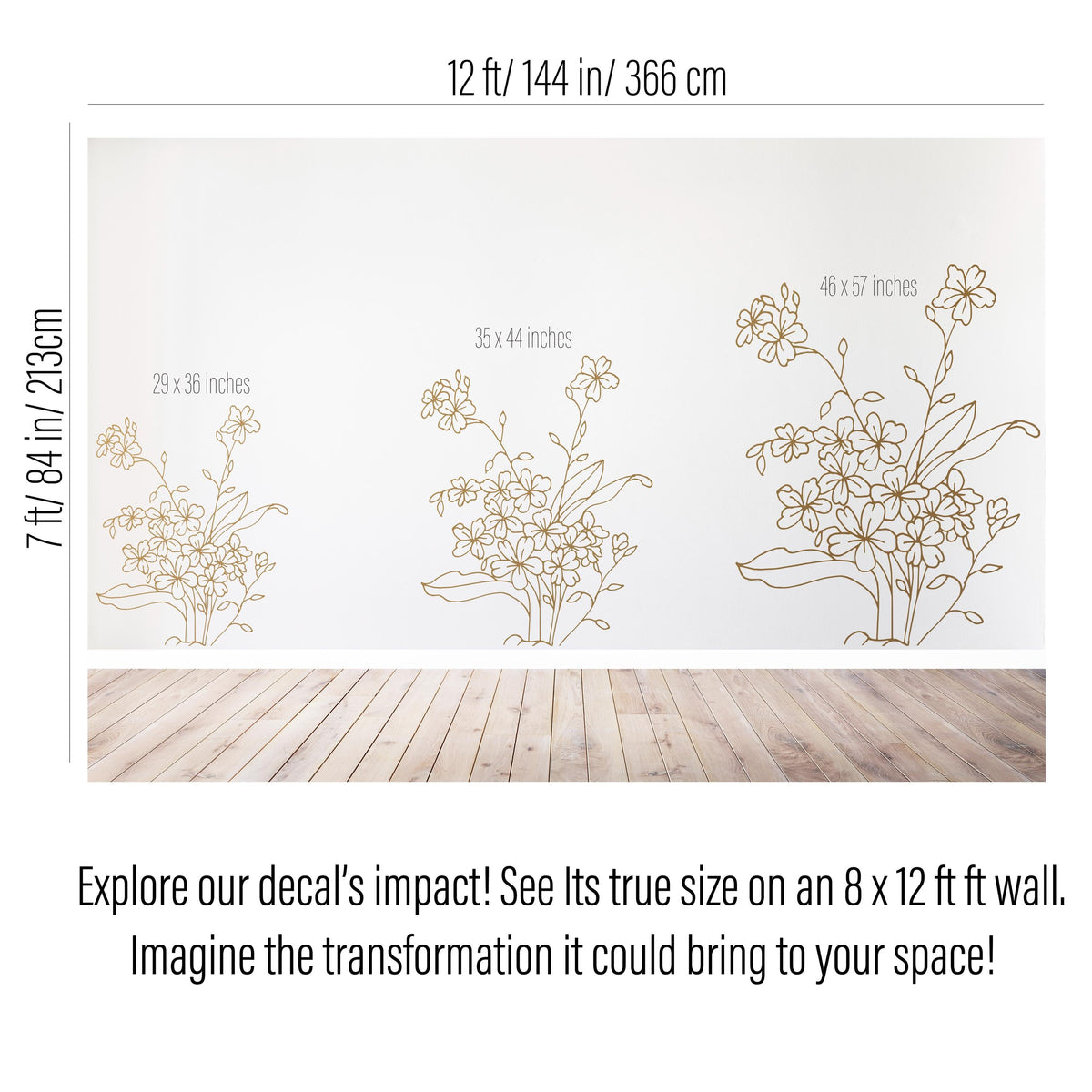 Color and size reference for Floral Bouquet Wall Decal