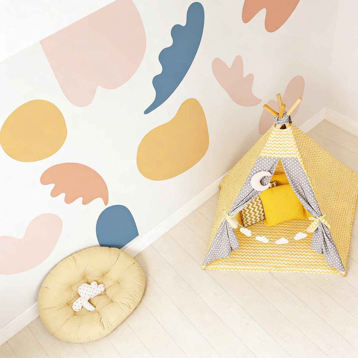 Abstract Wall Decals arranged on a feature wall