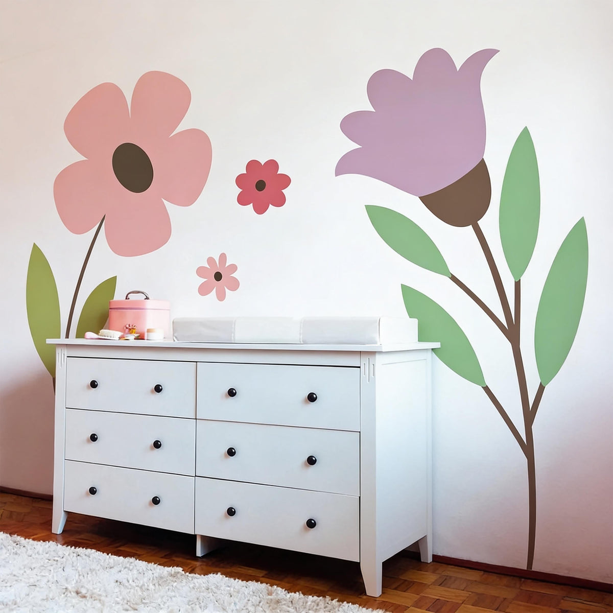 Colorful Flower Wall Decals styled in a room setting