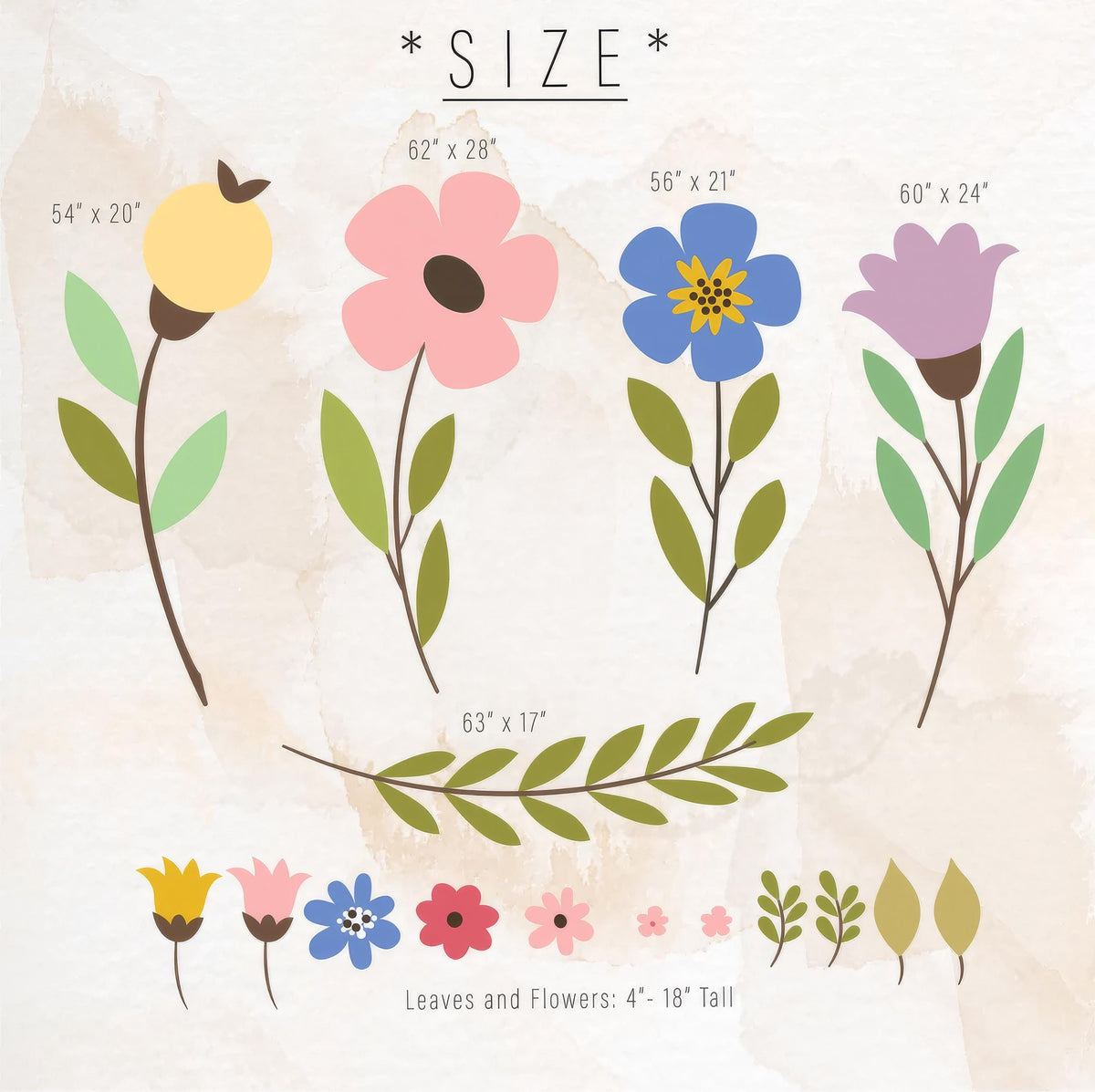 Close-up detail of colorful flower wall decals matte vinyl finish