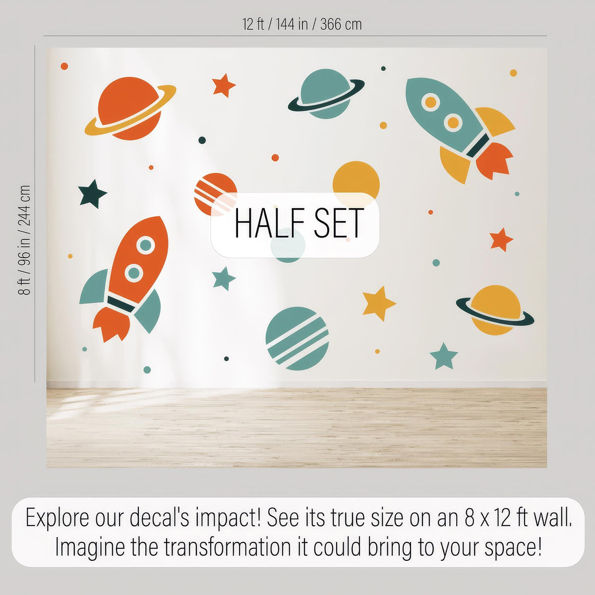 Space Wall Decals size reference on a wall