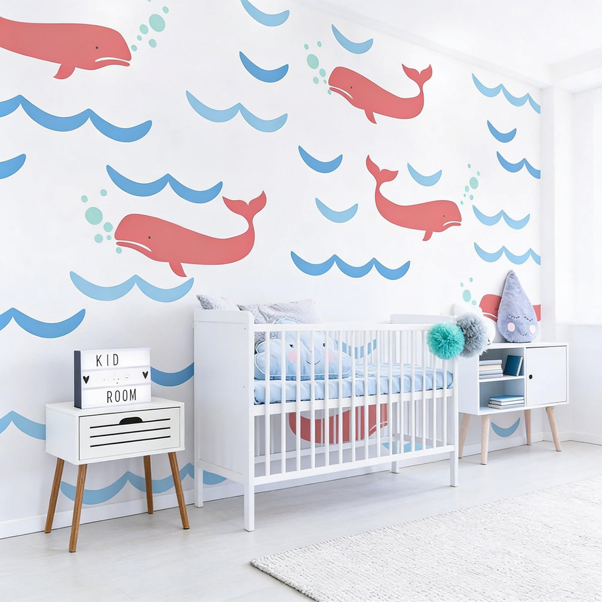 Whale Wall Decals shown in a home interior