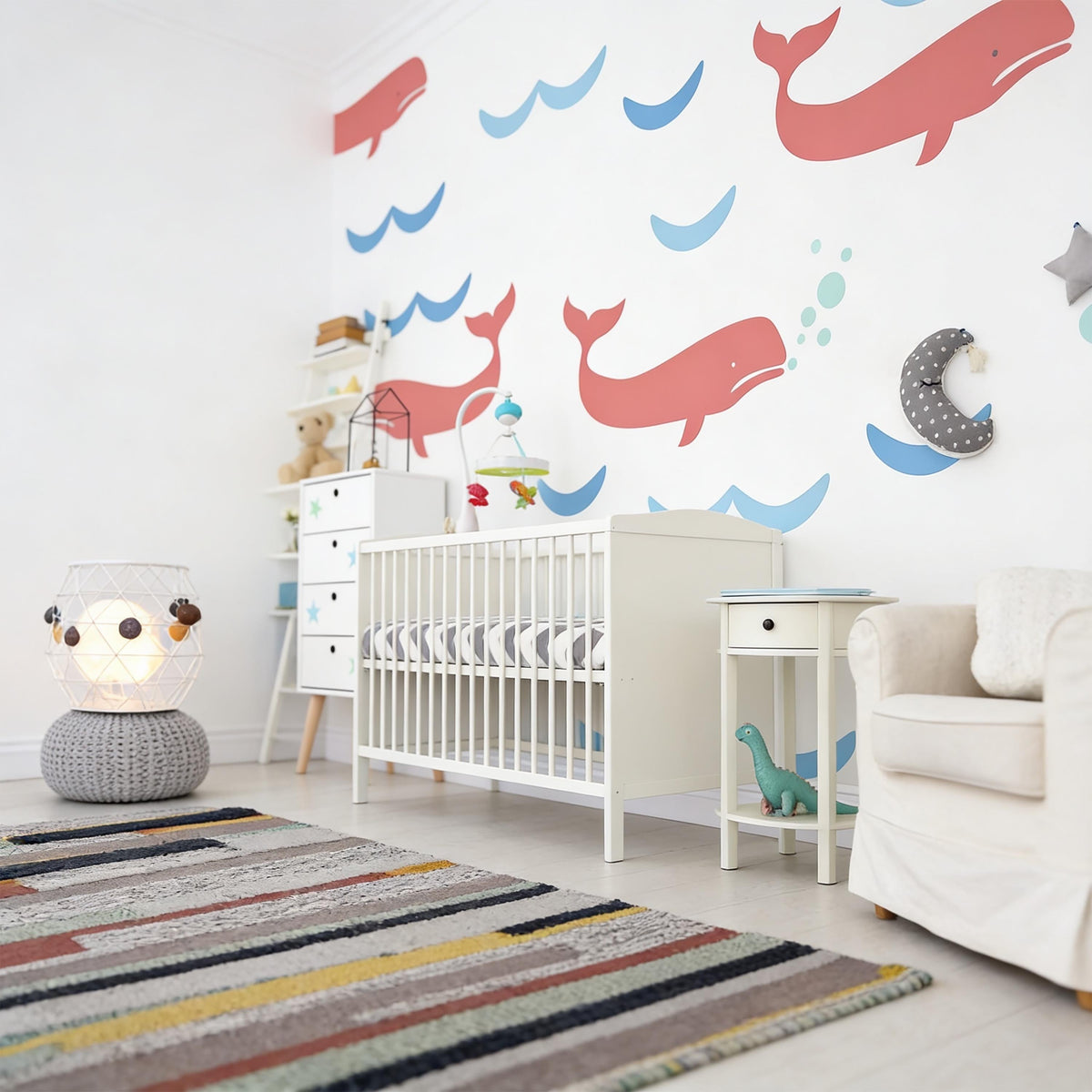 Whale Wall Decals displayed in a styled space