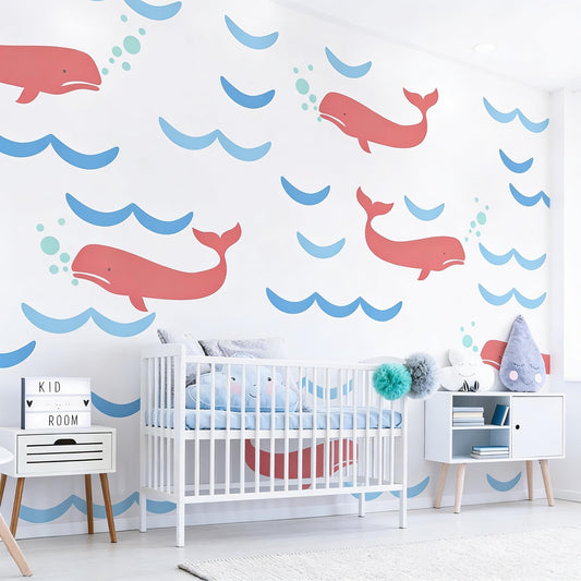 Whale Wall Decals installed on a styled wall