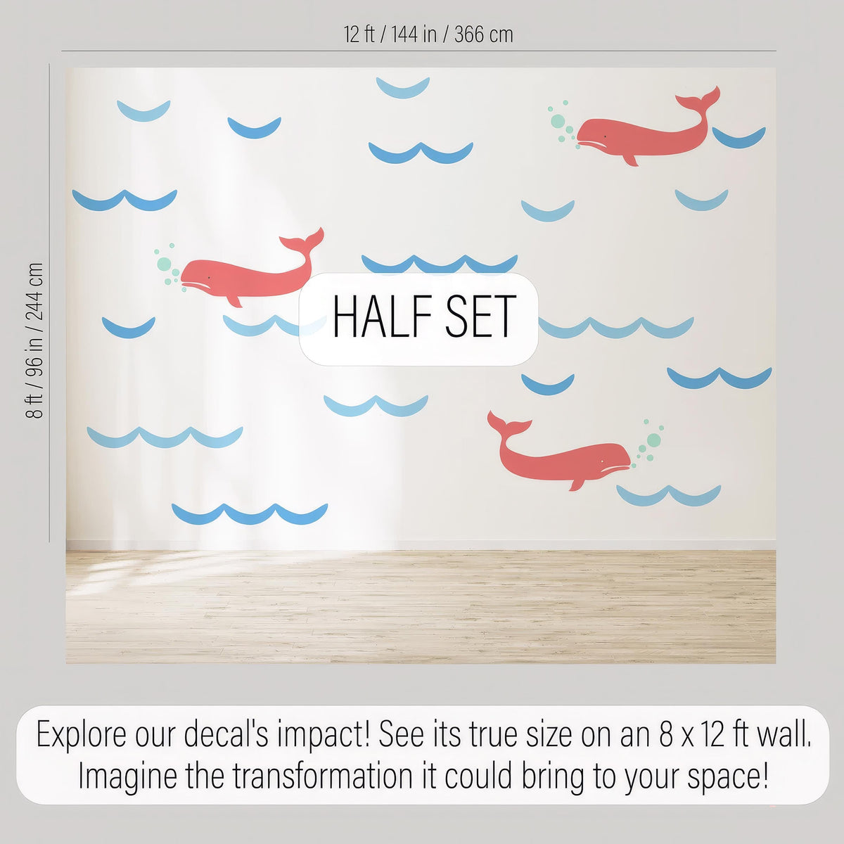 Whale Wall Decals shown in a home interior