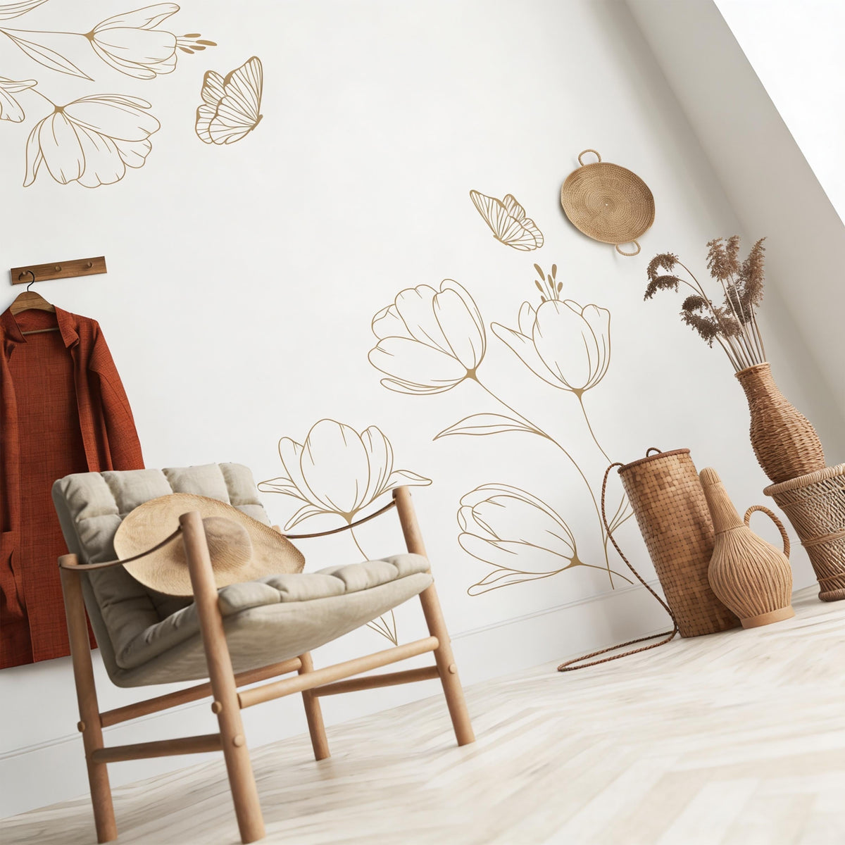 Floral Corner Wall Decal displayed in a styled space