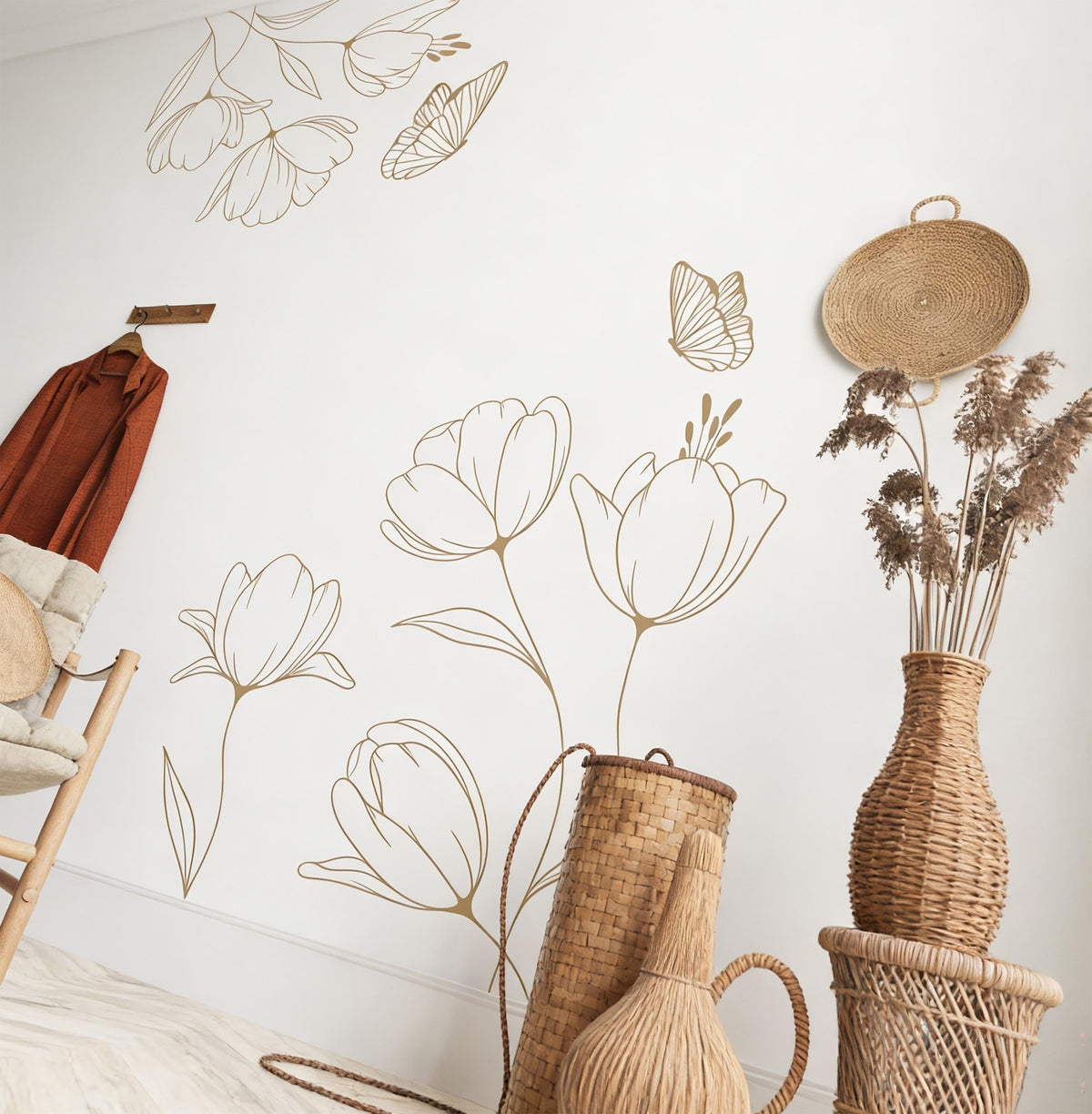 Floral Corner Wall Decal arranged on a wall