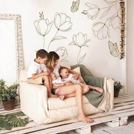Floral Corner Wall Decal styled on a decorated wall