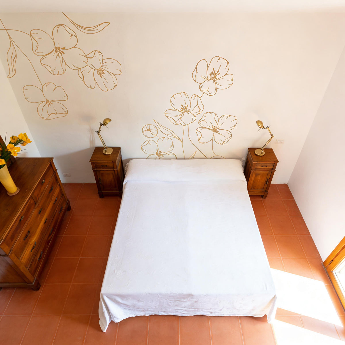 Floral Corner Wall Decal styled in a room setting