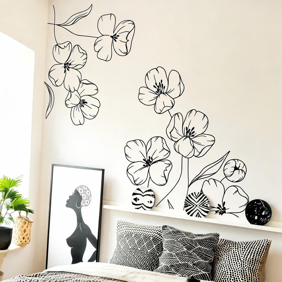 Floral Corner Wall Decal arranged on a wall
