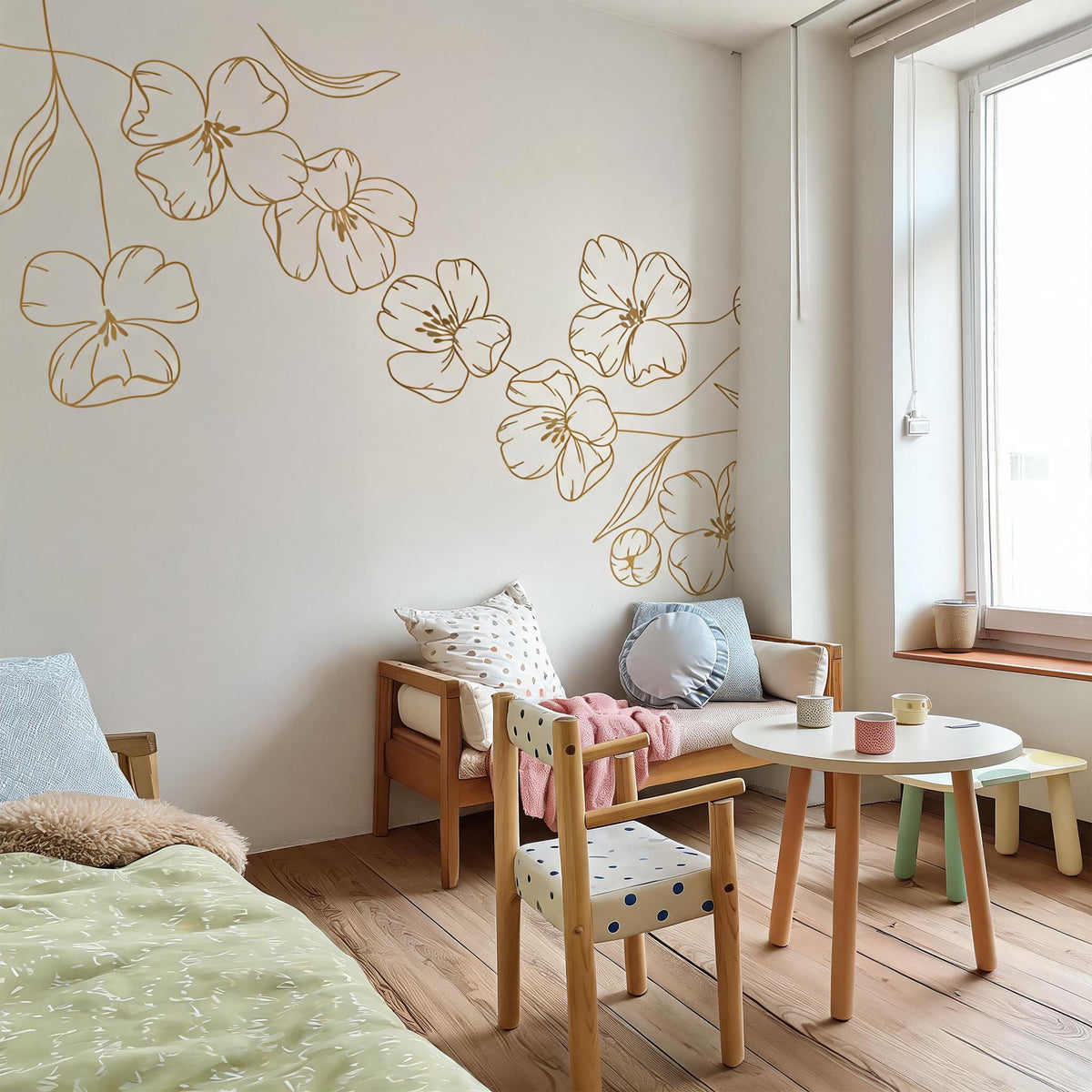 Floral Corner Wall Decal shown in a home interior