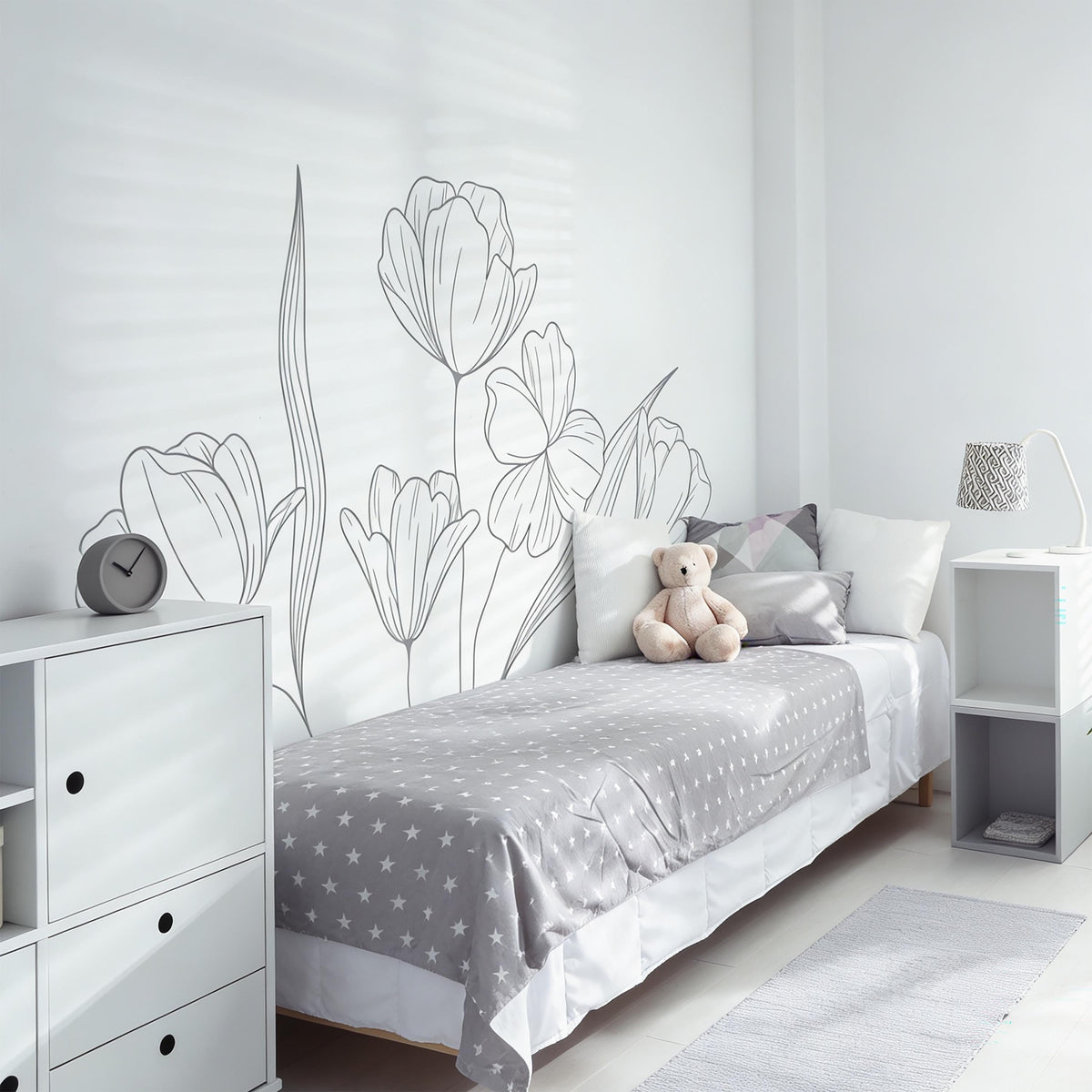 Hanging Floral Wall Decal displayed in a styled space
