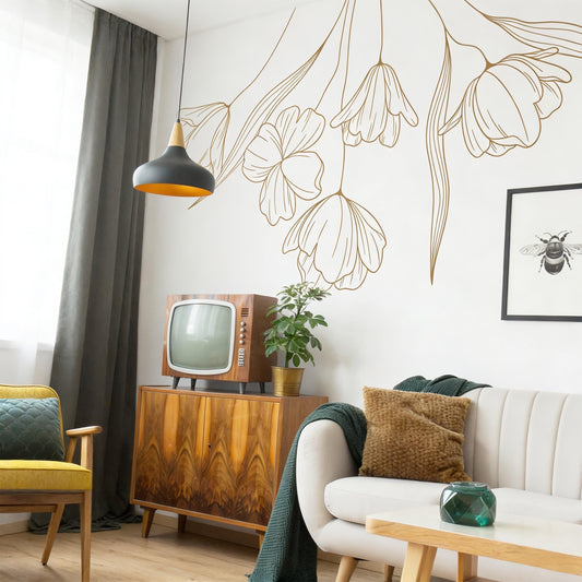 Hanging Floral Wall Decal styled on a decorated wall