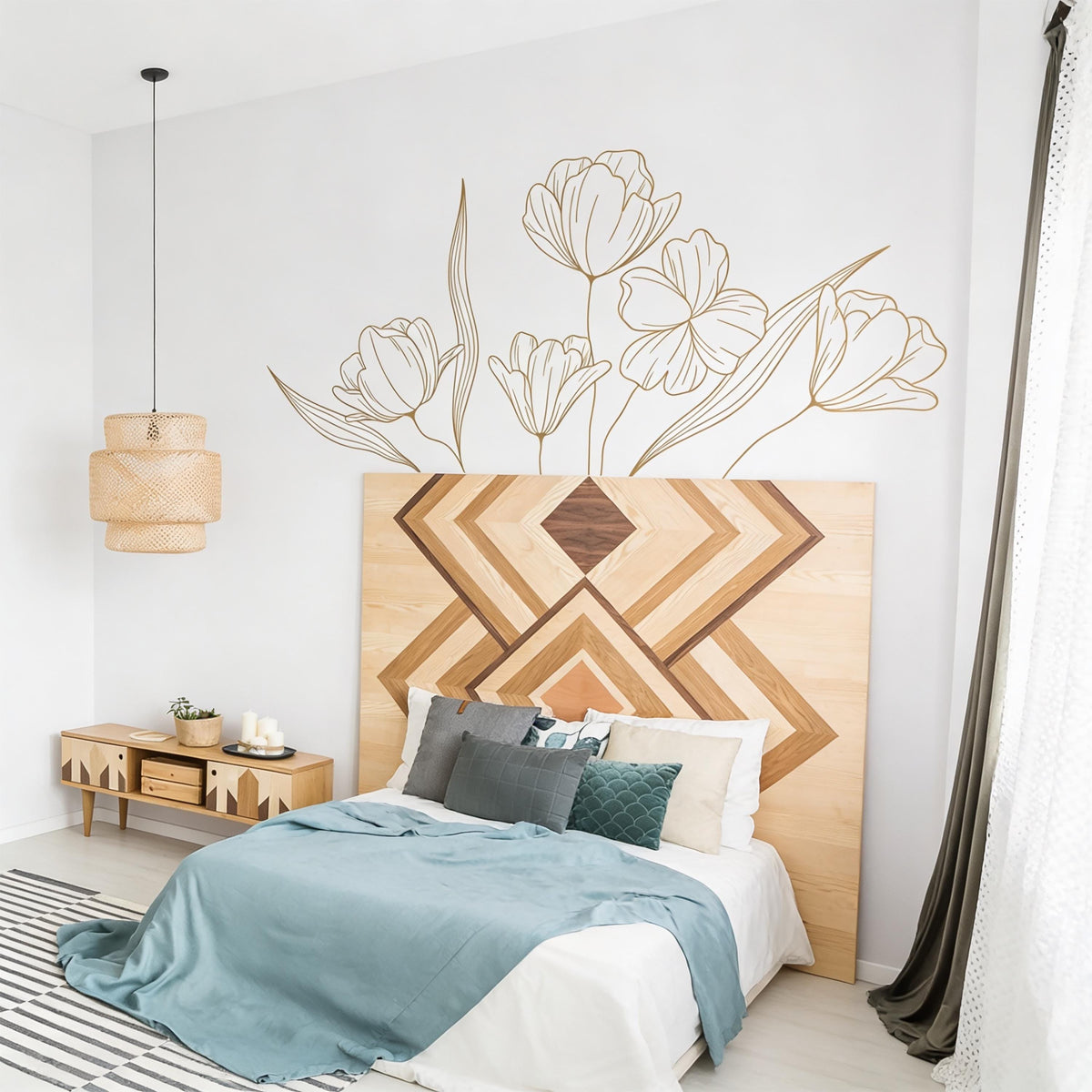 Hanging Floral Wall Decal arranged on a wall