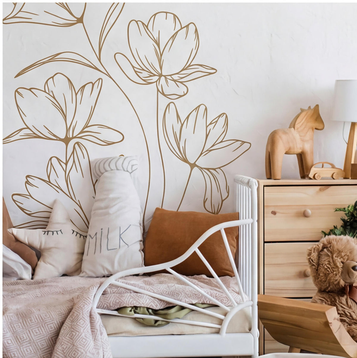Floral Corner Wall Decals on a feature wall