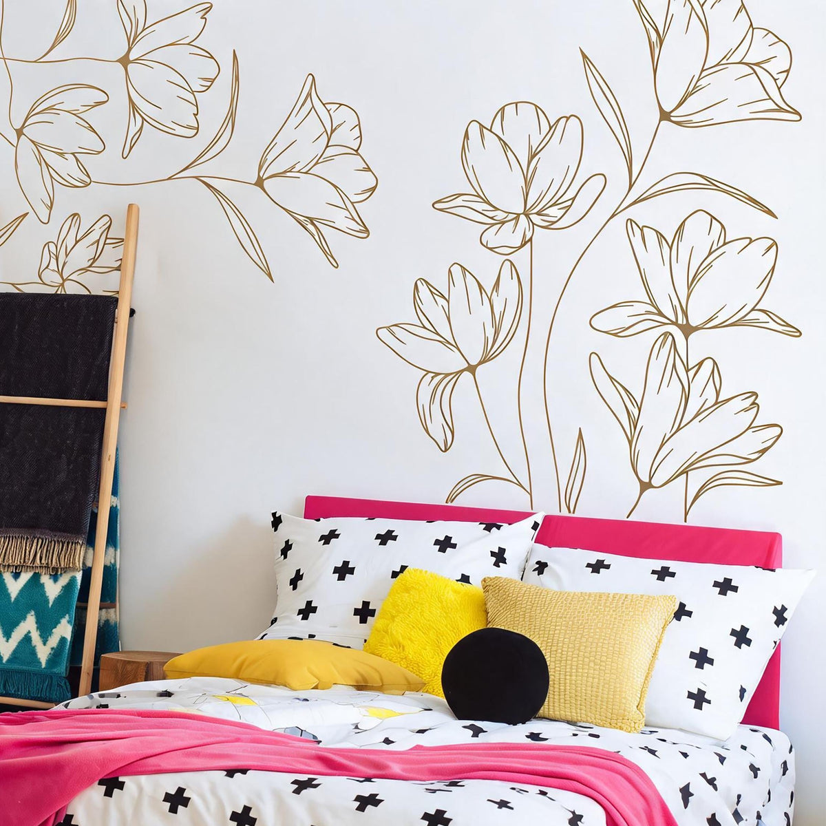 Floral Corner Wall Decals styled on a decorated wall