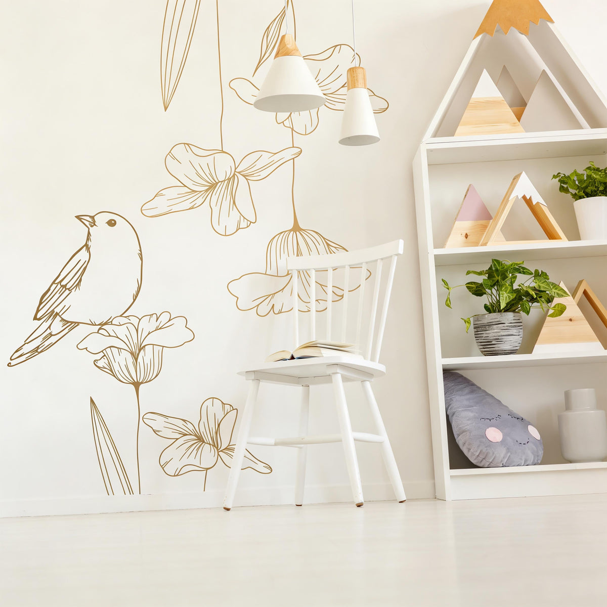 Bird and Flower Wall Decals shown in a home interior