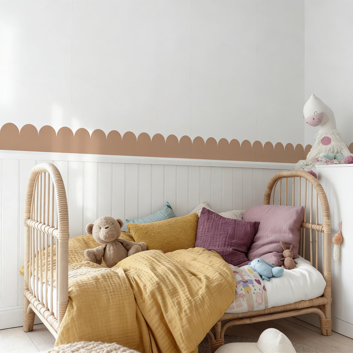 Scallop Wall Decal Border arranged on a wall