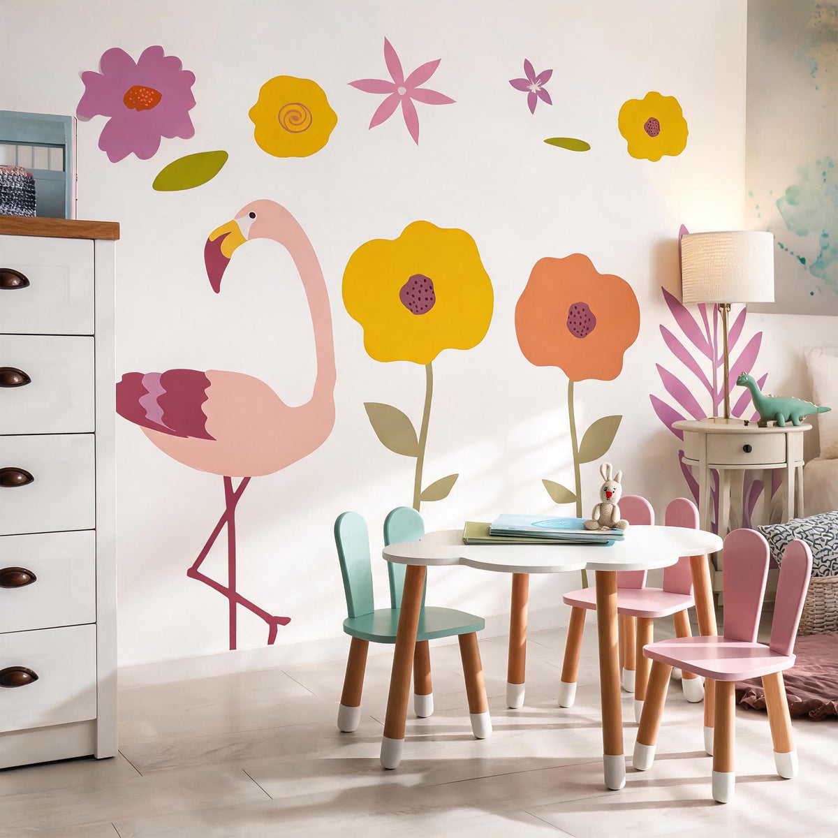 Flamingo Wall Decals displayed in a styled space