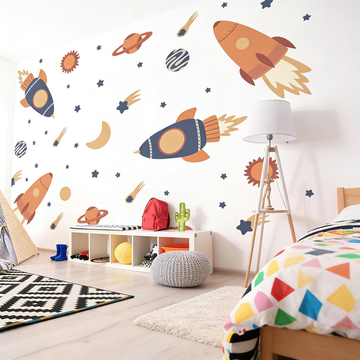 Space Wall Decals shown in a home interior