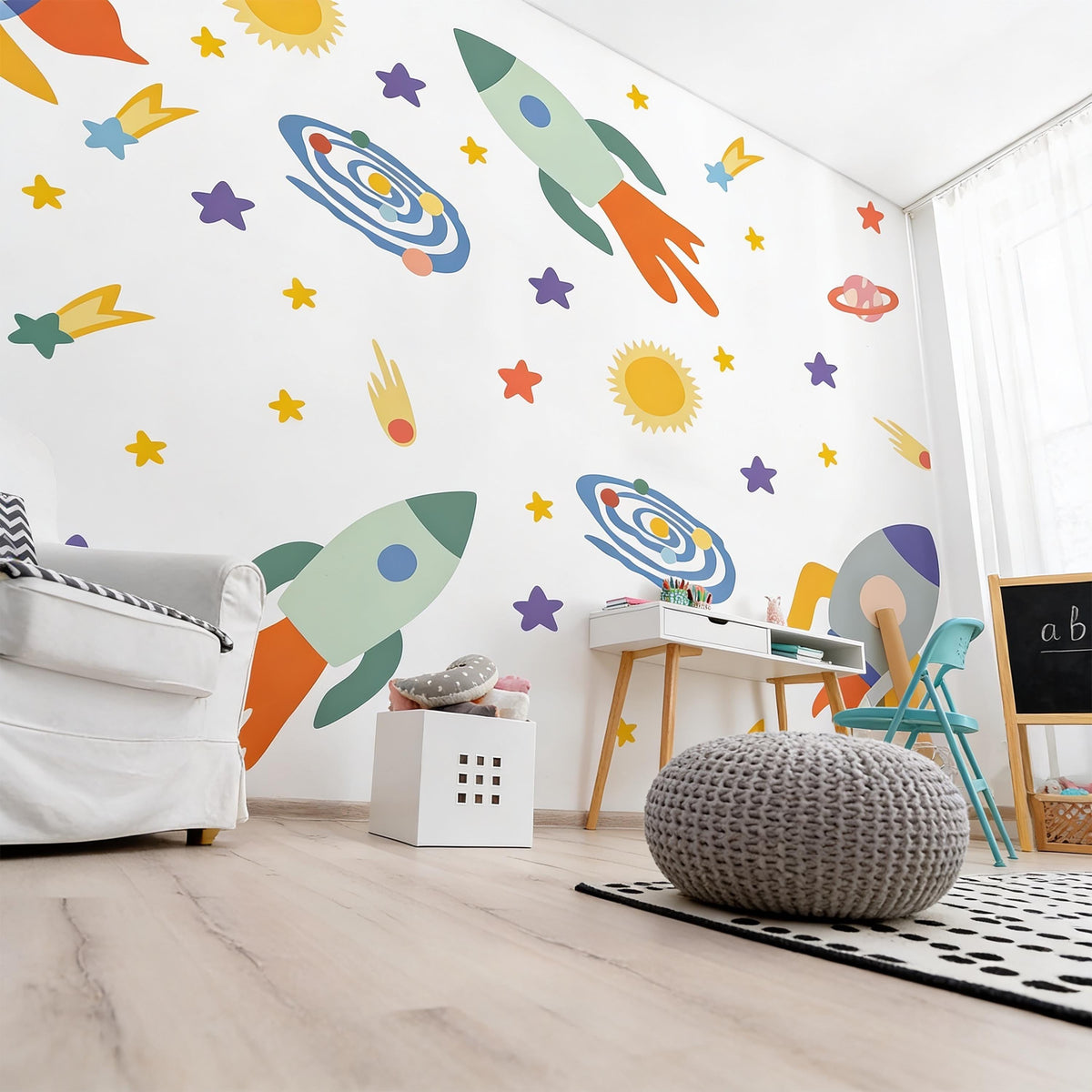 Space Wall Decals shown in a home interior