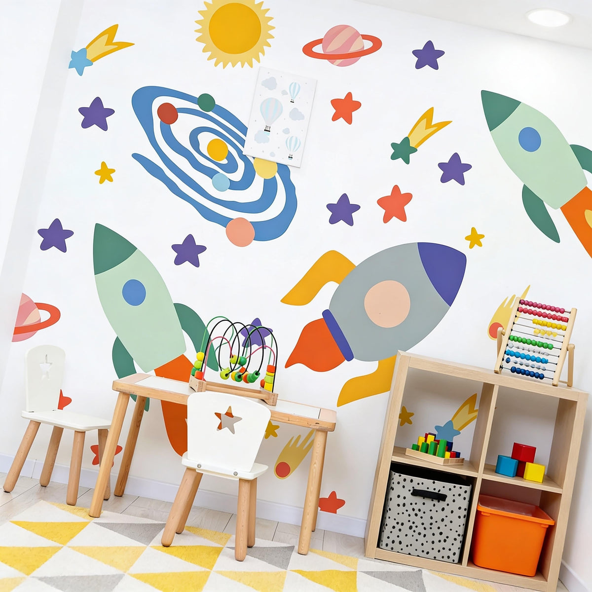 Space Wall Decals arranged on a feature wall