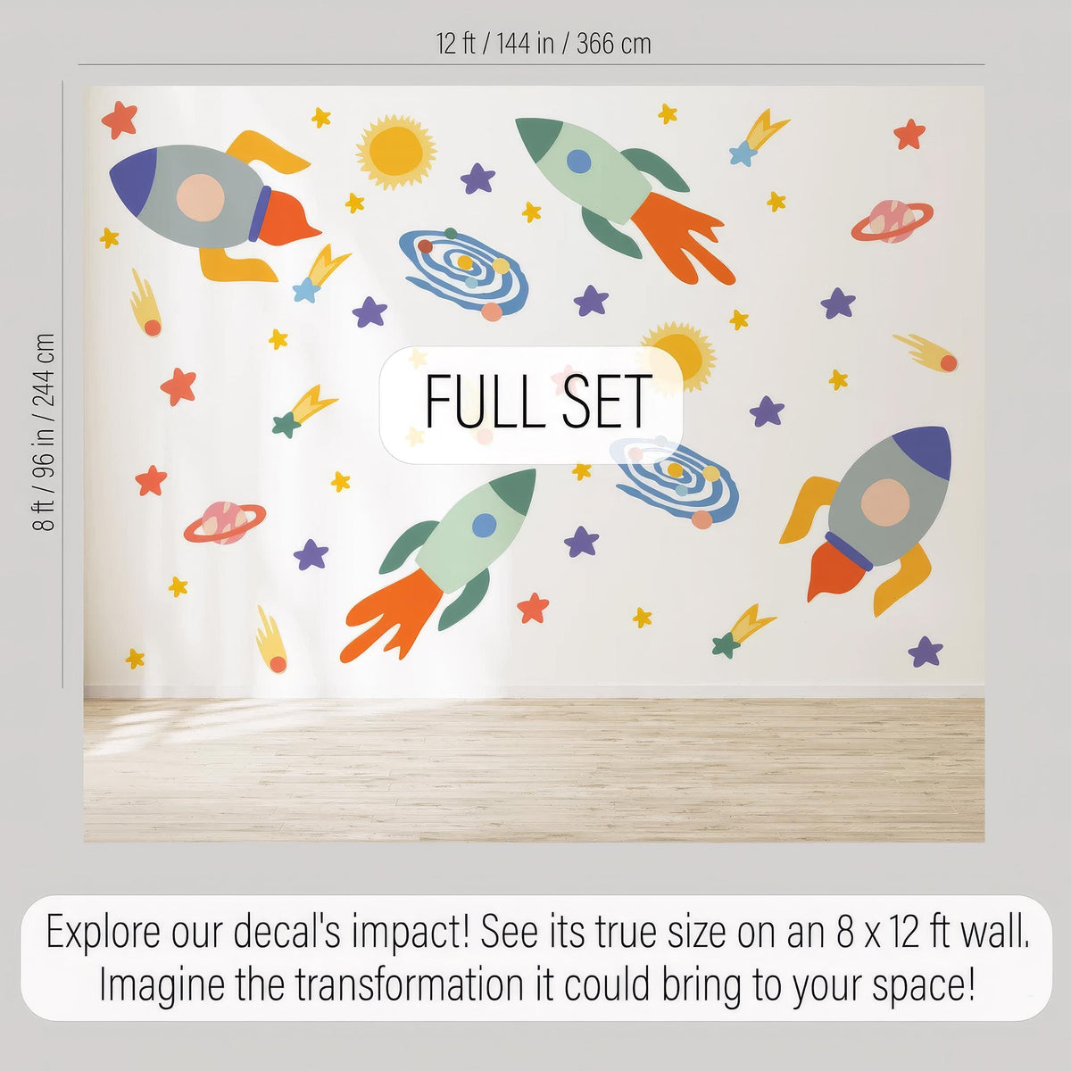 Space Wall Decals size reference on a wall