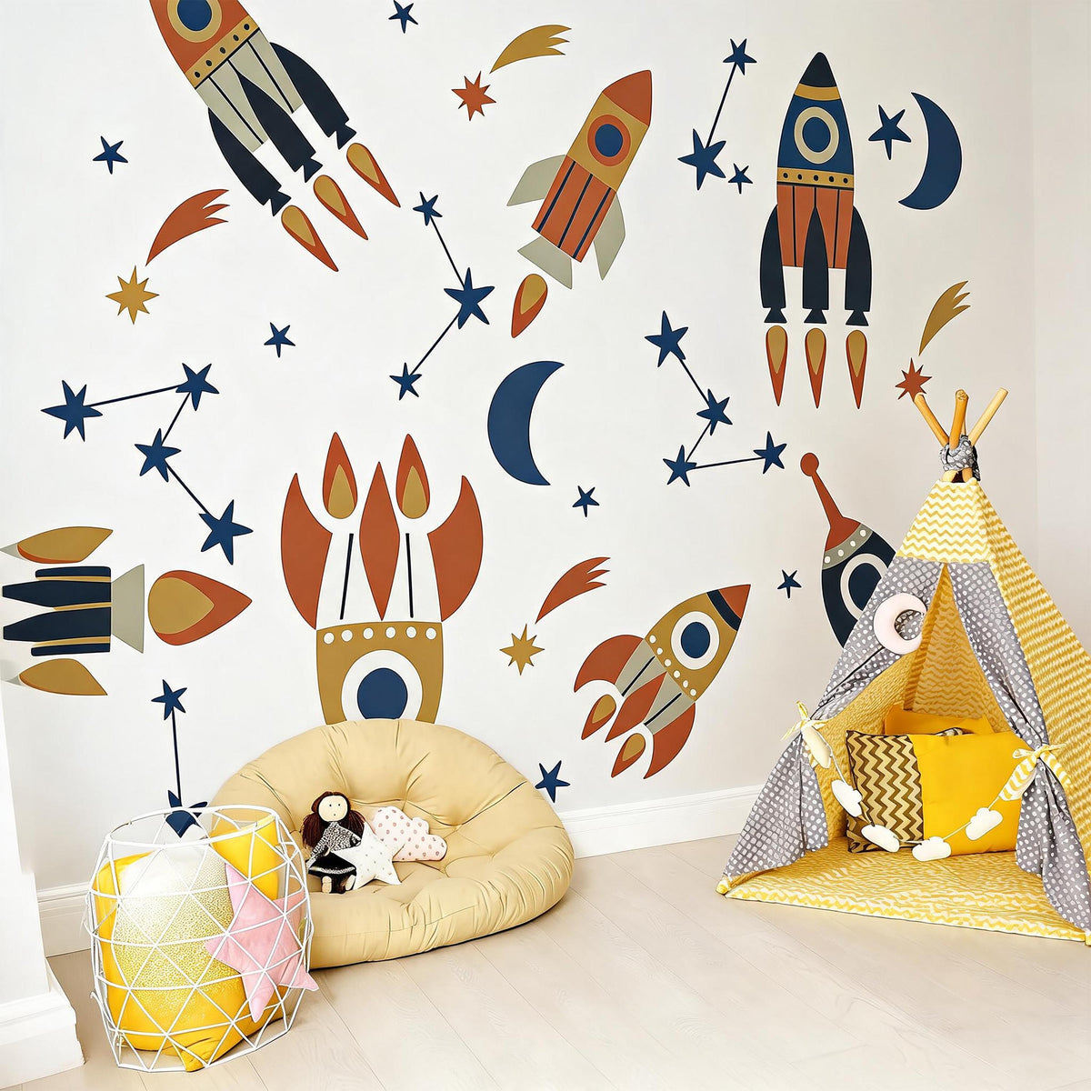 Space Wall Decals installed on a styled wall